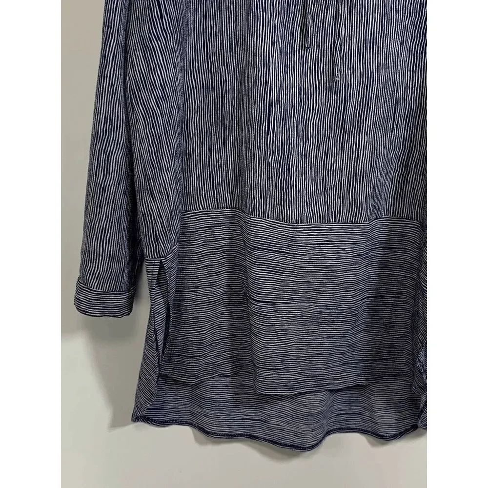 Papillon Women's Striped Lace-up Front Long Shirt Navy Size Large - Picture 7 of 11